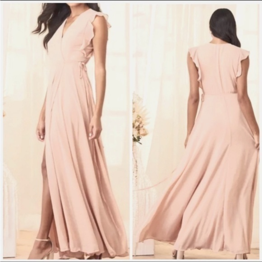 Lulus Crescendo Dreamy Wrap Dress Blush Pink Size Small